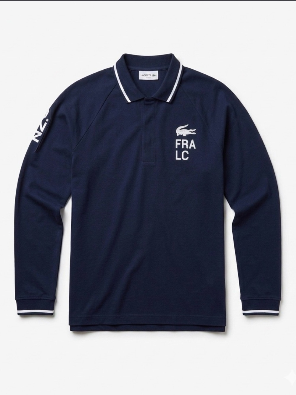 LACOSTE LONG SLEEVE YACHTING RUBBER LOGO POLO SHIRT - NAVY BLUE/WHITE - MENS Sz8